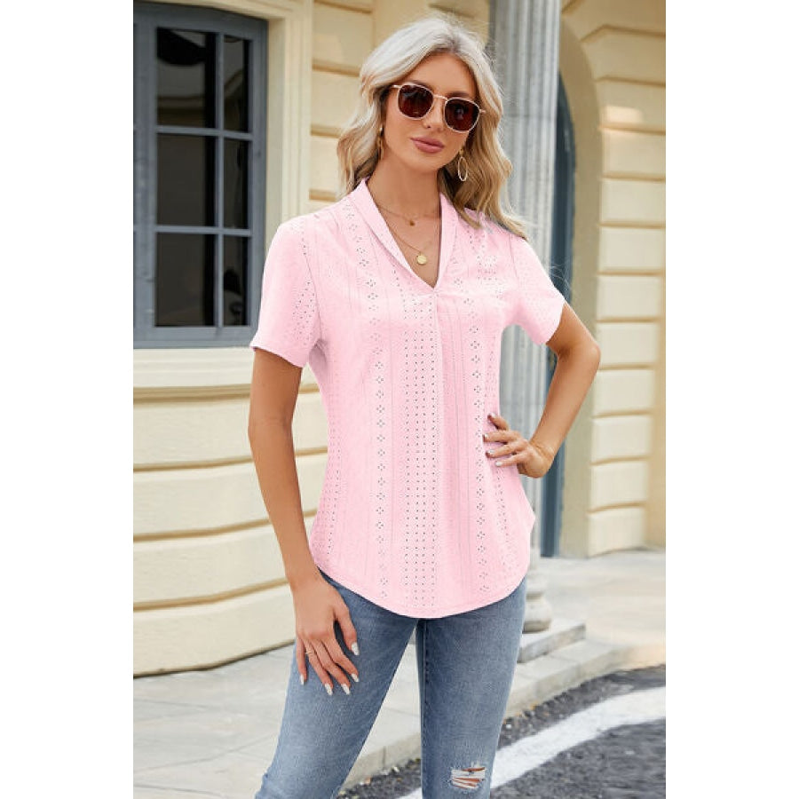 Eyelet Short Sleeve Blouse Apparel and Accessories