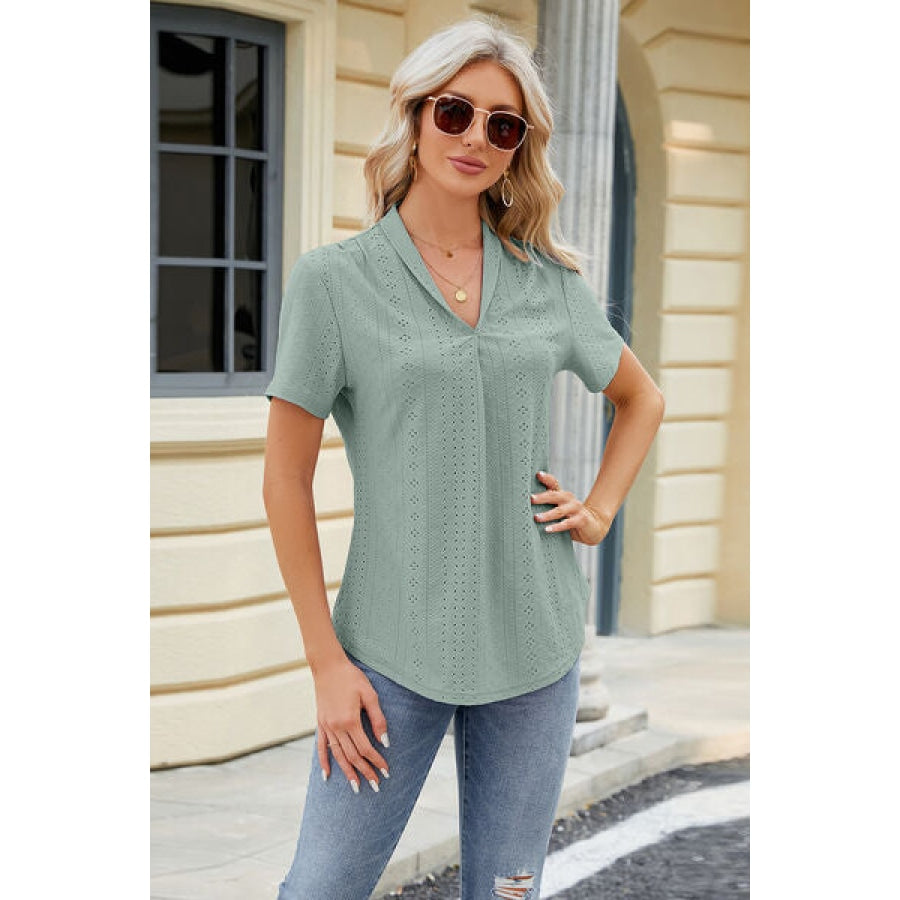 Eyelet Short Sleeve Blouse Apparel and Accessories