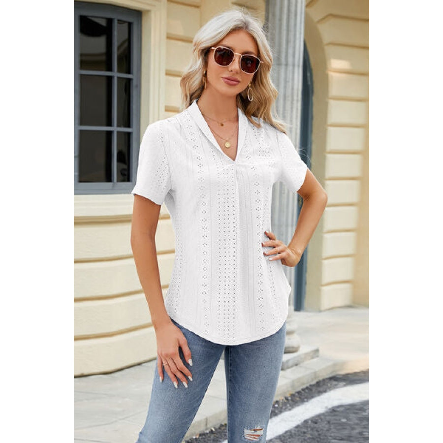 Eyelet Short Sleeve Blouse Apparel and Accessories