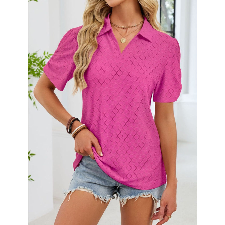 Eyelet Short Sleeve Blouse Apparel and Accessories