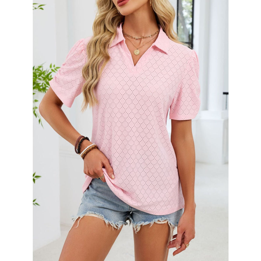 Eyelet Short Sleeve Blouse Apparel and Accessories