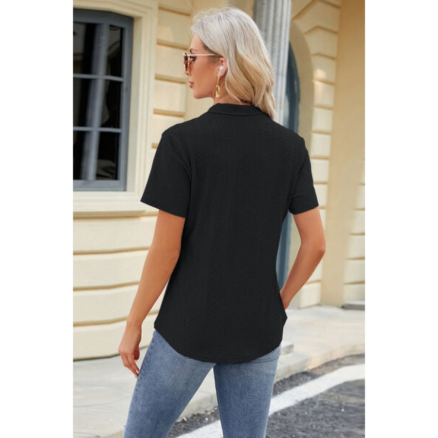 Eyelet Short Sleeve Blouse Apparel and Accessories