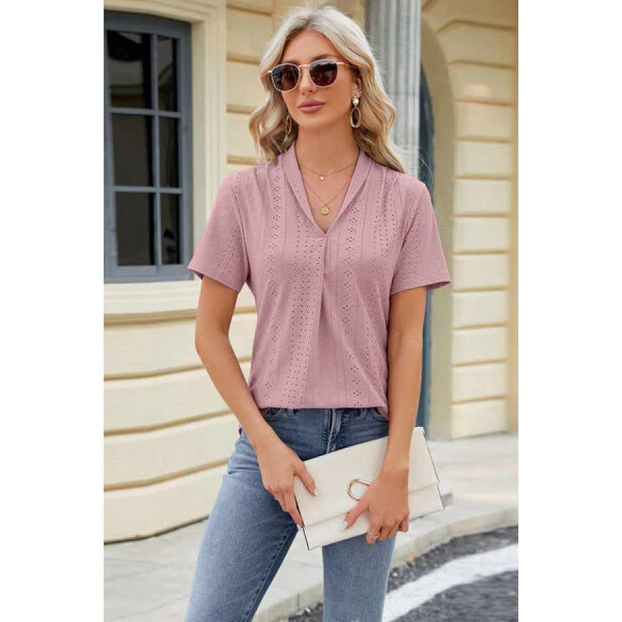 Eyelet Short Sleeve Blouse Apparel and Accessories