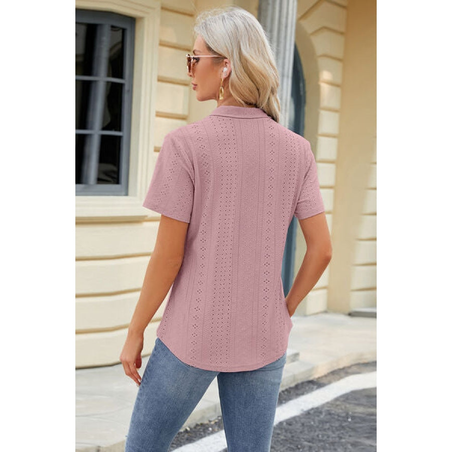 Eyelet Short Sleeve Blouse Apparel and Accessories