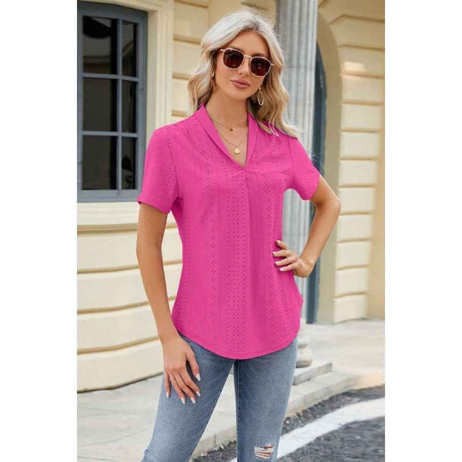 Eyelet Short Sleeve Blouse Apparel and Accessories