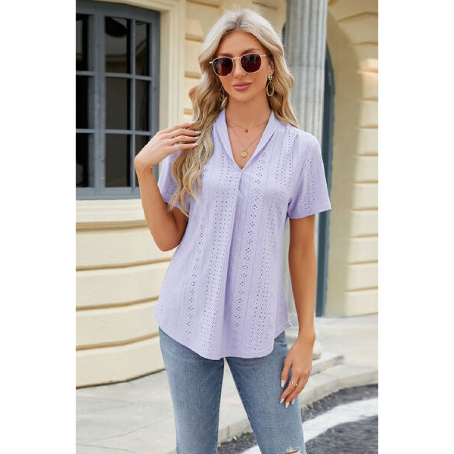 Eyelet Short Sleeve Blouse Apparel and Accessories