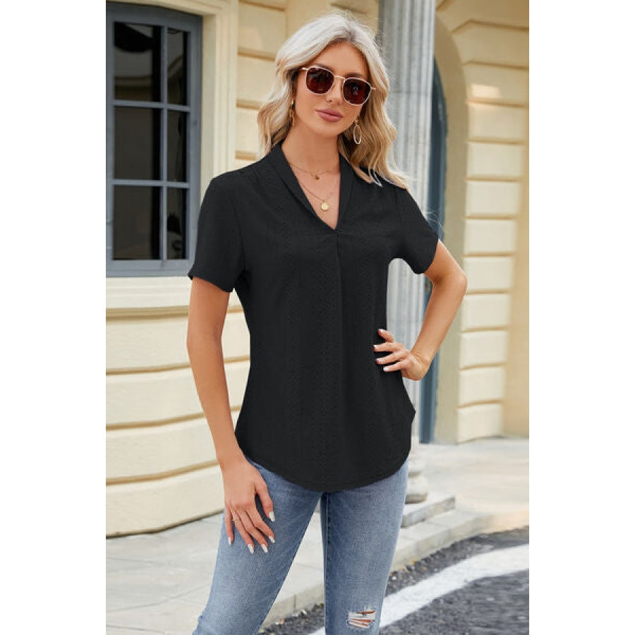 Eyelet Short Sleeve Blouse Apparel and Accessories