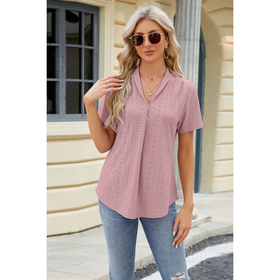 Eyelet Short Sleeve Blouse Apparel and Accessories