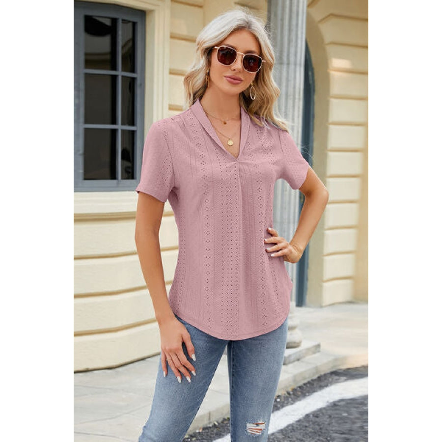 Eyelet Short Sleeve Blouse Apparel and Accessories