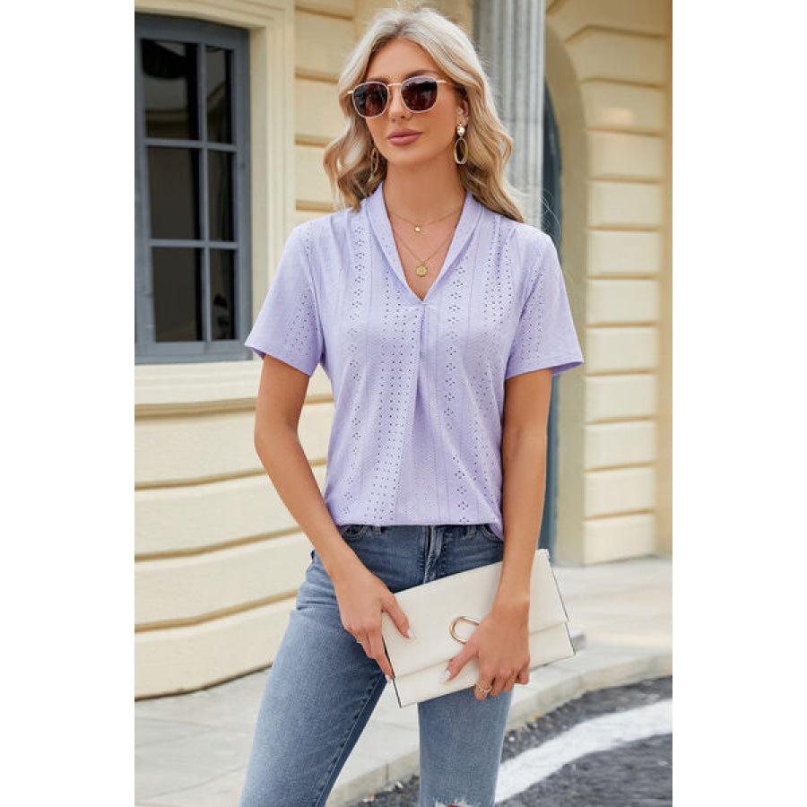 Eyelet Short Sleeve Blouse Apparel and Accessories