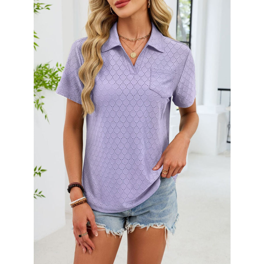 Eyelet Short Sleeve Blouse Apparel and Accessories