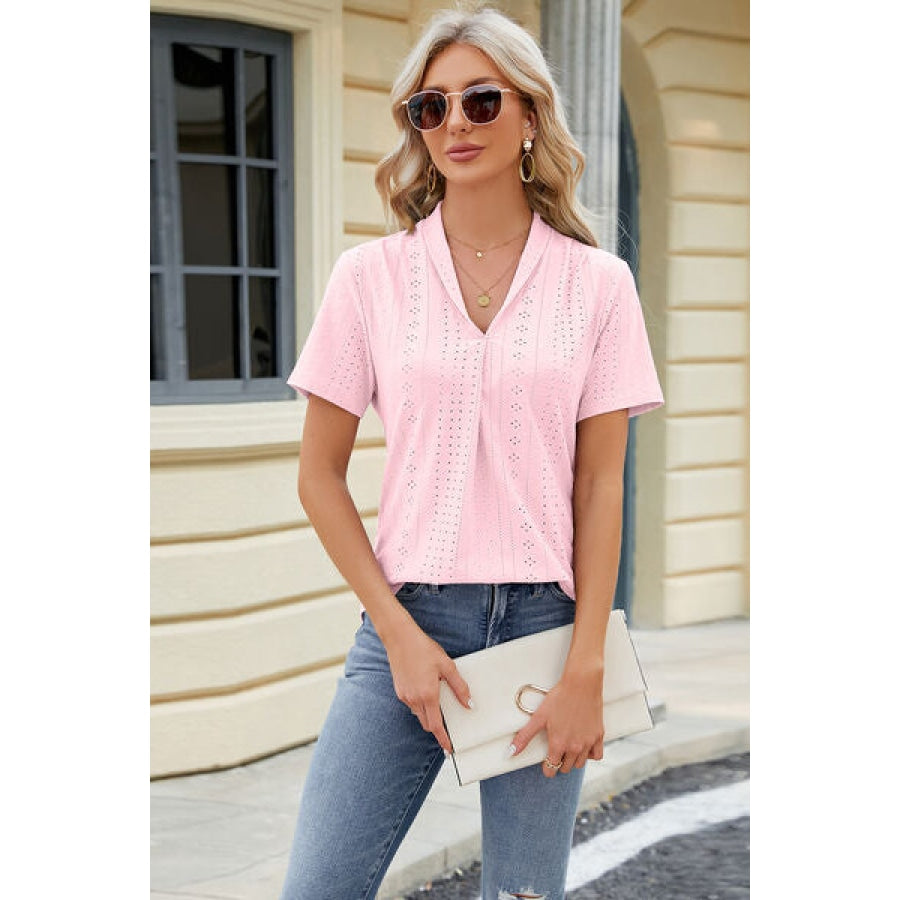 Eyelet Short Sleeve Blouse Apparel and Accessories