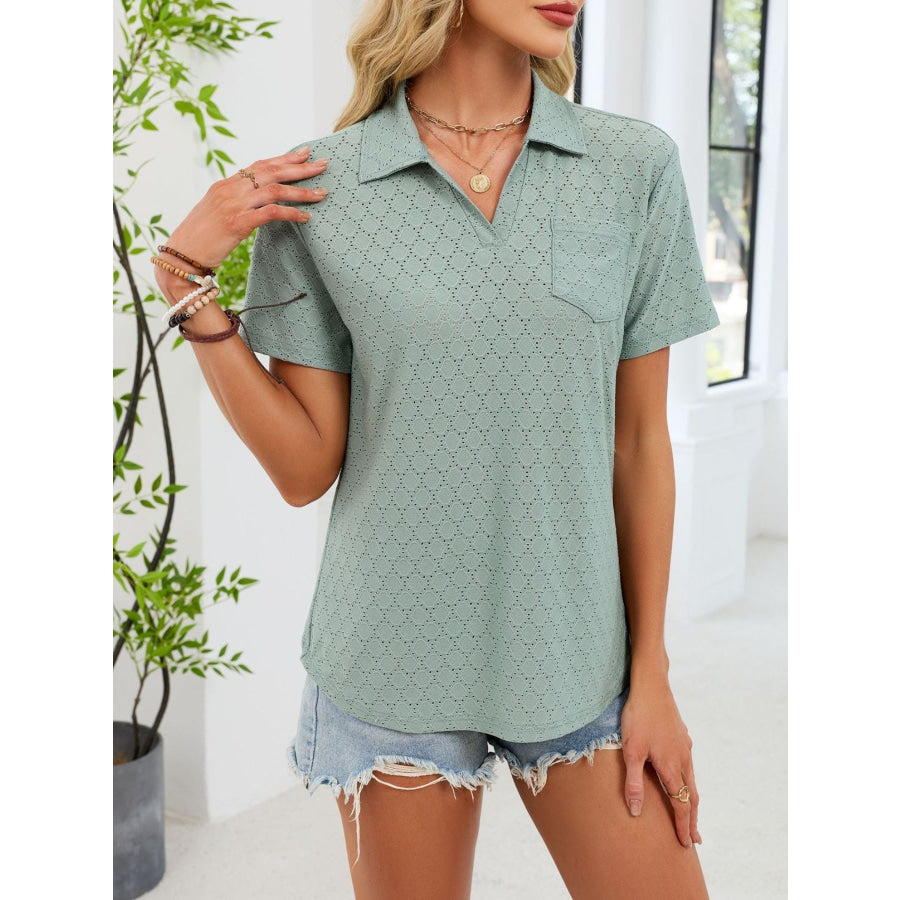 Eyelet Short Sleeve Blouse Apparel and Accessories