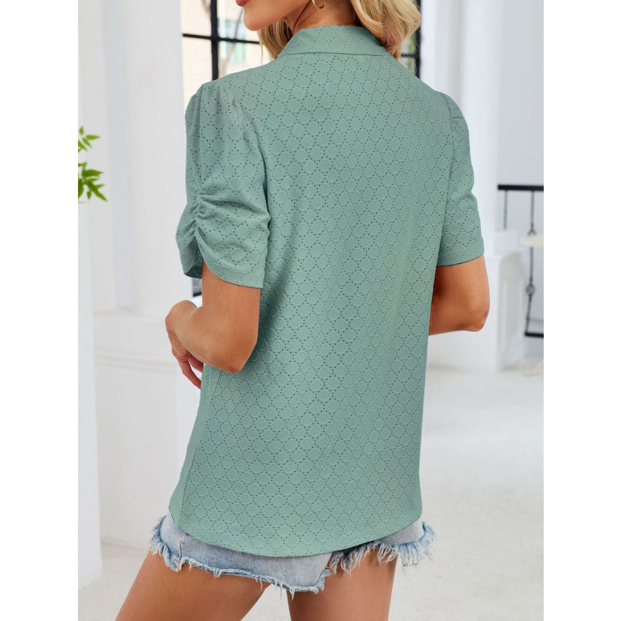Eyelet Short Sleeve Blouse Apparel and Accessories