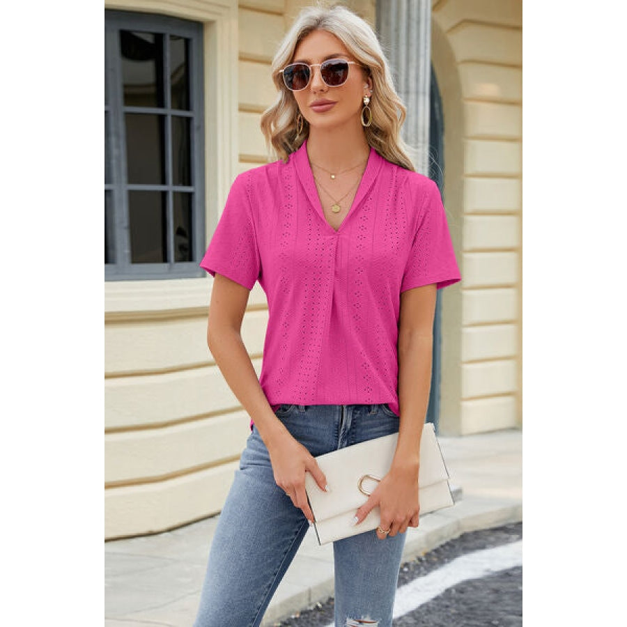 Eyelet Short Sleeve Blouse Apparel and Accessories