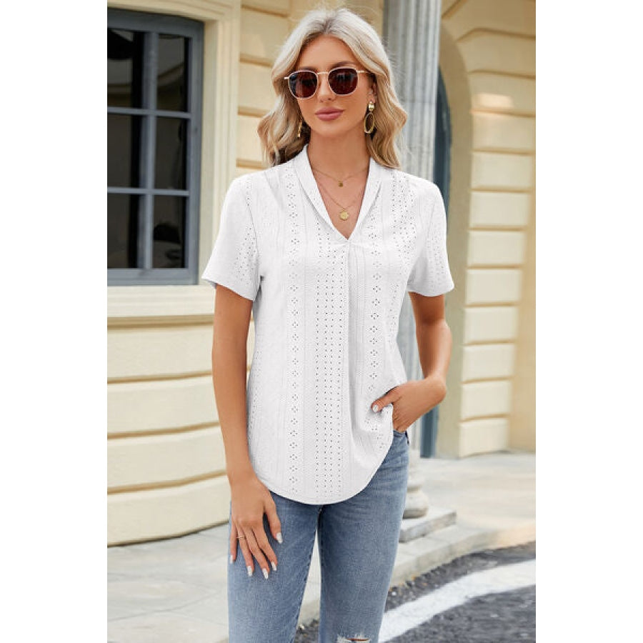 Eyelet Short Sleeve Blouse White / S Apparel and Accessories