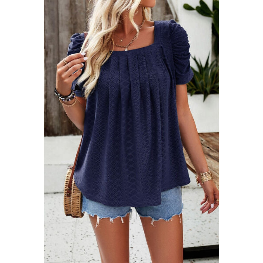 Eyelet Square Neck Puff Sleeve T-Shirt Clothing