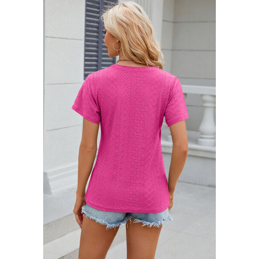 Eyelet Surplice Short Sleeve T - Shirt Apparel and Accessories