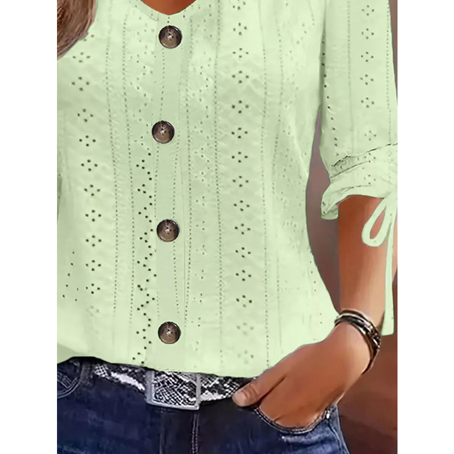 Eyelet Tie-Sleeve Detail Top Apparel and Accessories