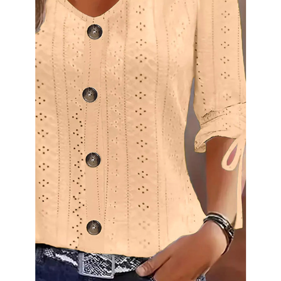 Eyelet Tie-Sleeve Detail Top Apparel and Accessories