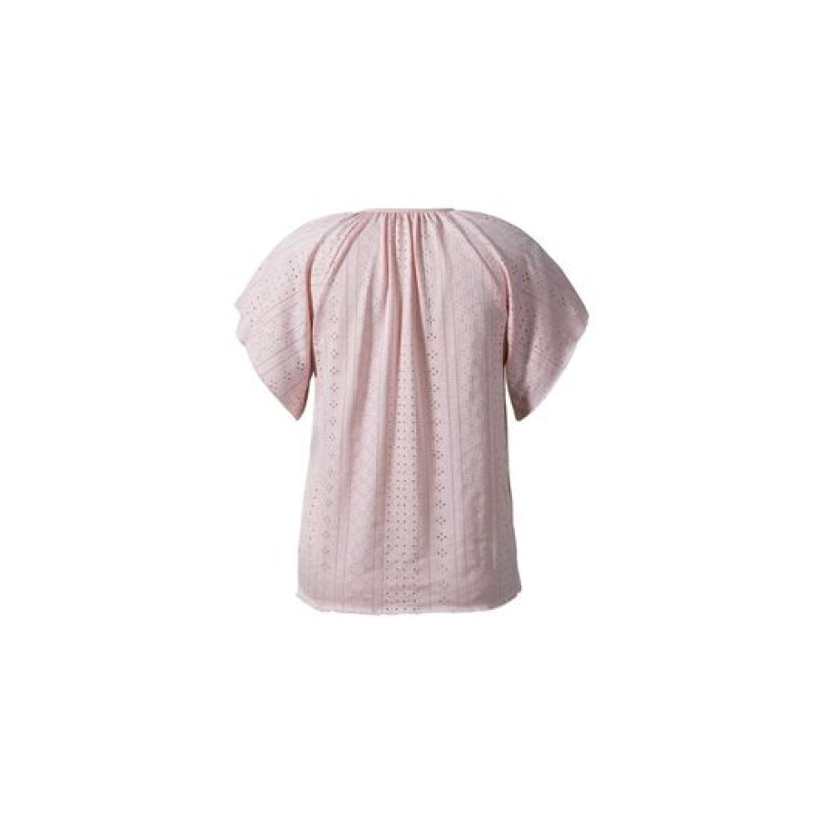 Eyelet Tied Flutter Sleeve Blouse Blush Pink / S Apparel and Accessories