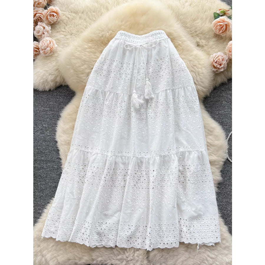 Eyelet Tiered Maxi Skirt White / One Size Apparel and Accessories