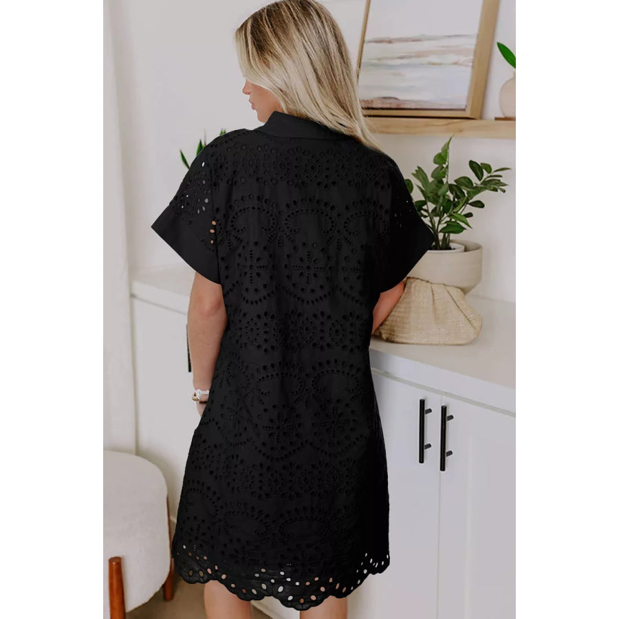 Eyelet Trim Short Sleeve Dress Apparel and Accessories