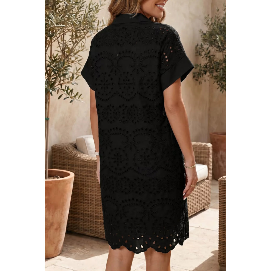 Eyelet Trim Short Sleeve Dress Apparel and Accessories
