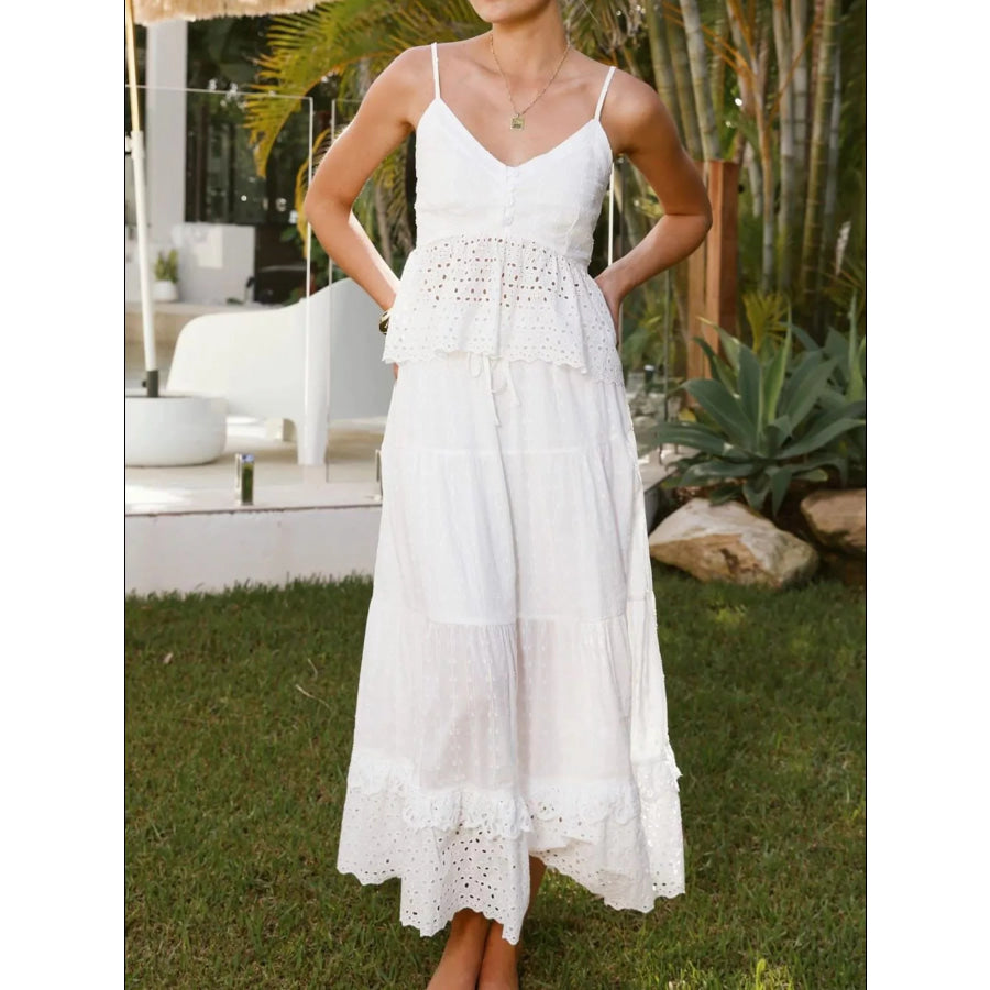 Eyelet V-Neck Cami and Skirt Set White / S Apparel Accessories