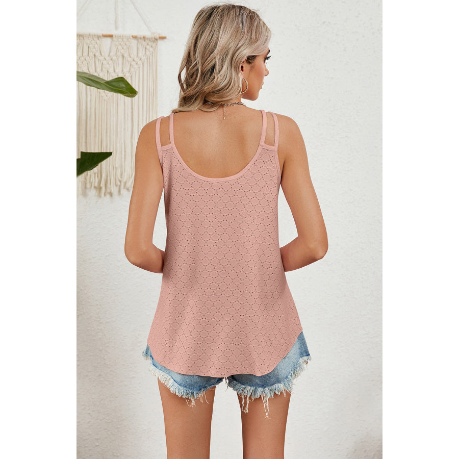 Eyelet V - Neck Double Spaghetti Straps Cami Light Mauve / S Apparel and Accessories