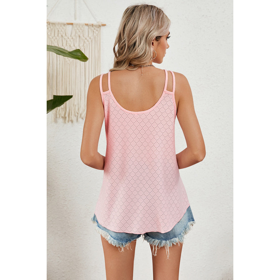 Eyelet V - Neck Double Spaghetti Straps Cami Apparel and Accessories