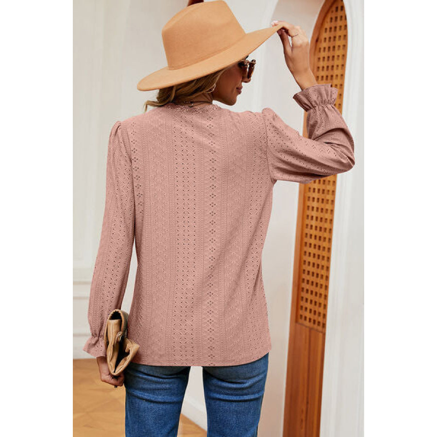 Eyelet V - Neck Flounce Sleeve T - Shirt Apparel and Accessories