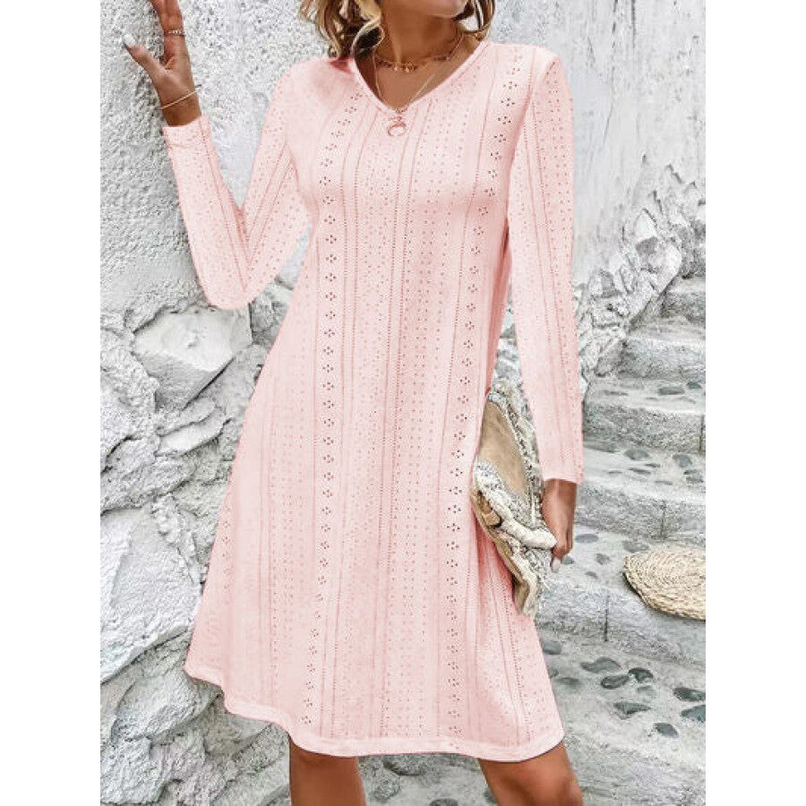 Eyelet V-Neck Long Sleeve Mini Dress Apparel and Accessories