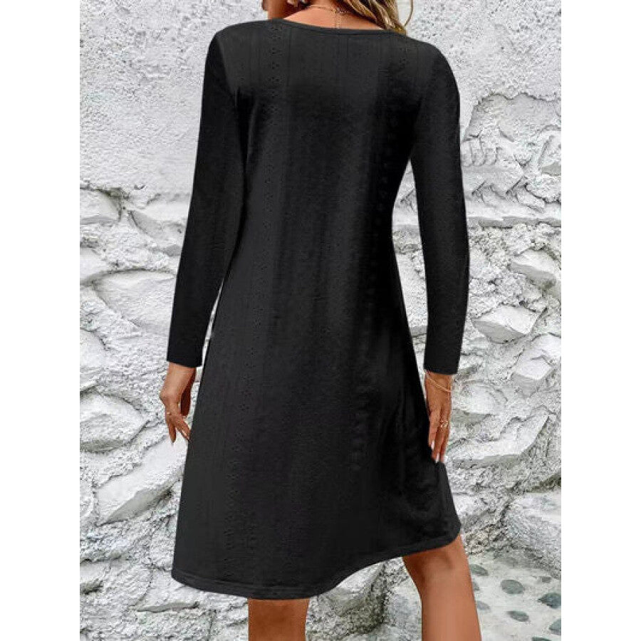 Eyelet V-Neck Long Sleeve Mini Dress Apparel and Accessories