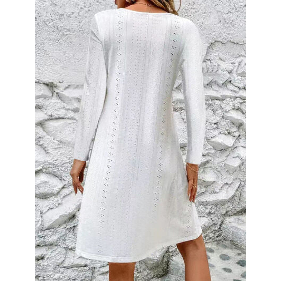 Eyelet V-Neck Long Sleeve Mini Dress Apparel and Accessories