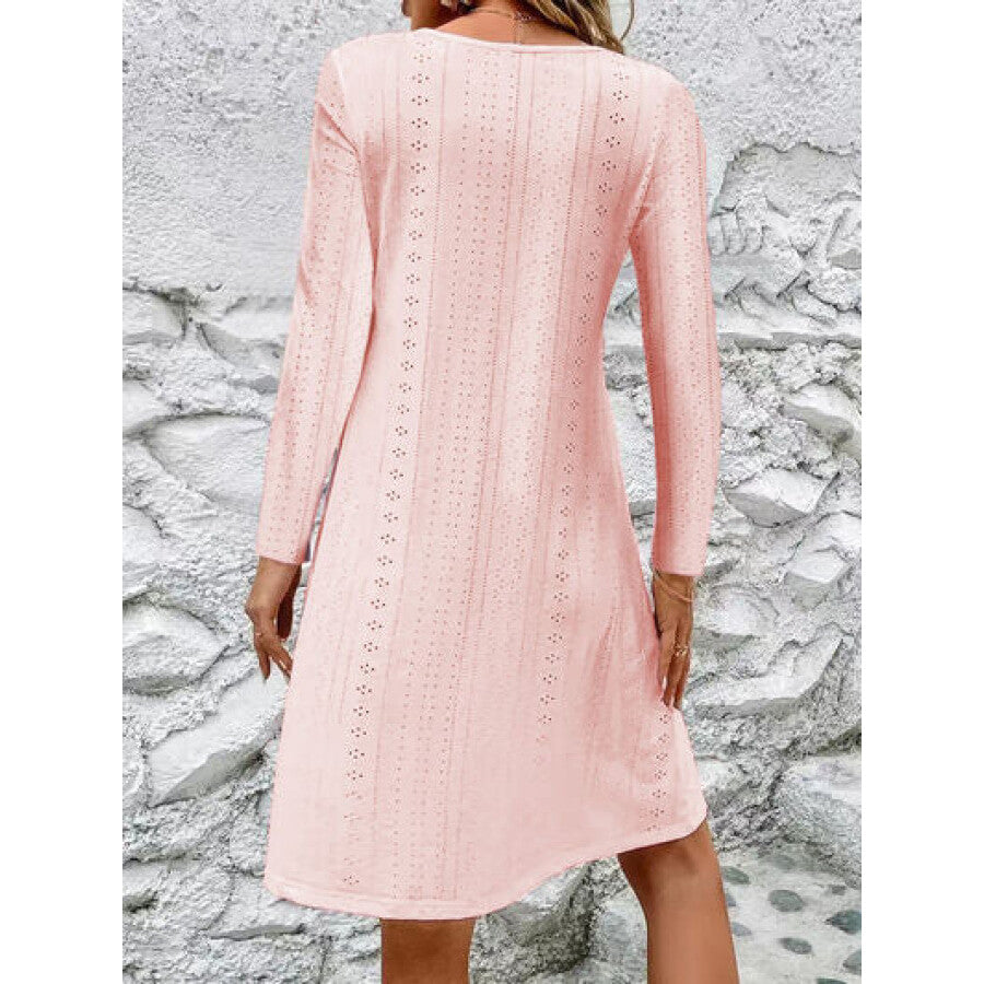 Eyelet V-Neck Long Sleeve Mini Dress Apparel and Accessories