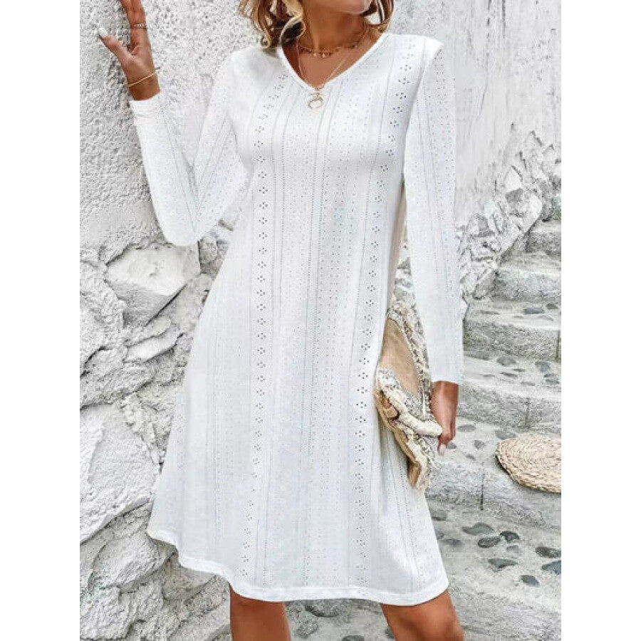 Eyelet V-Neck Long Sleeve Mini Dress Apparel and Accessories