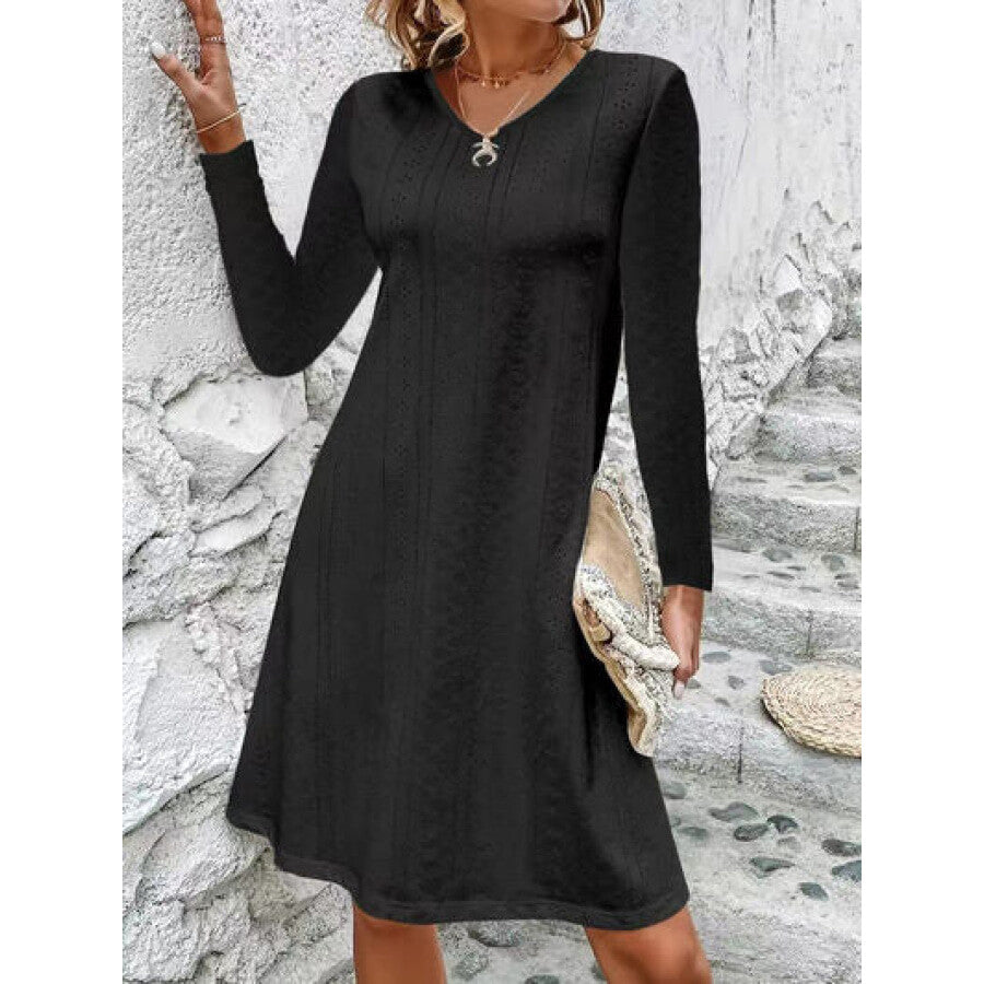 Eyelet V-Neck Long Sleeve Mini Dress Apparel and Accessories