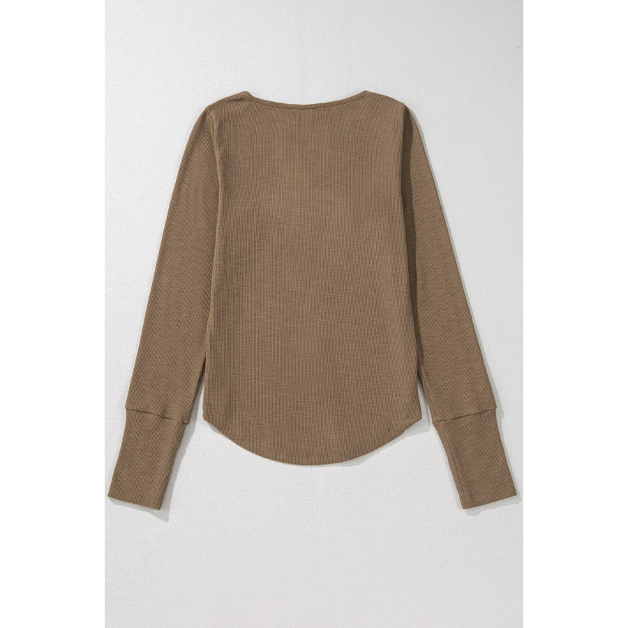 Eyelet V-Neck Long Sleeve Top Apparel and Accessories