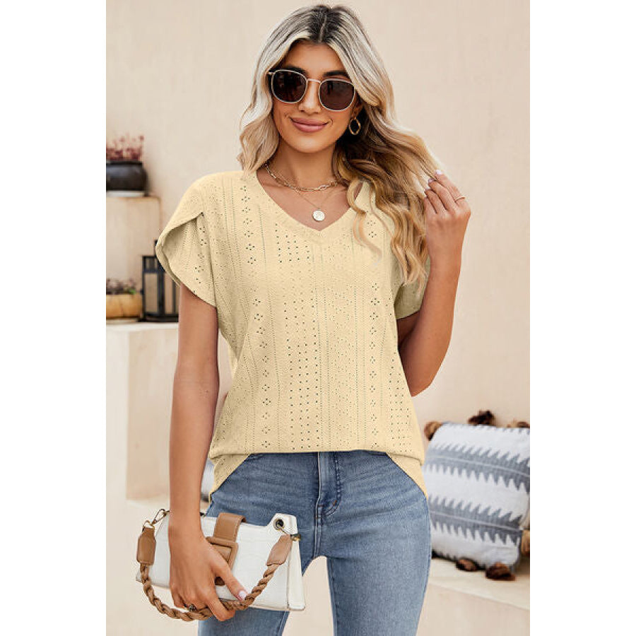 Eyelet V - Neck Petal Sleeve T - Shirt Apparel and Accessories