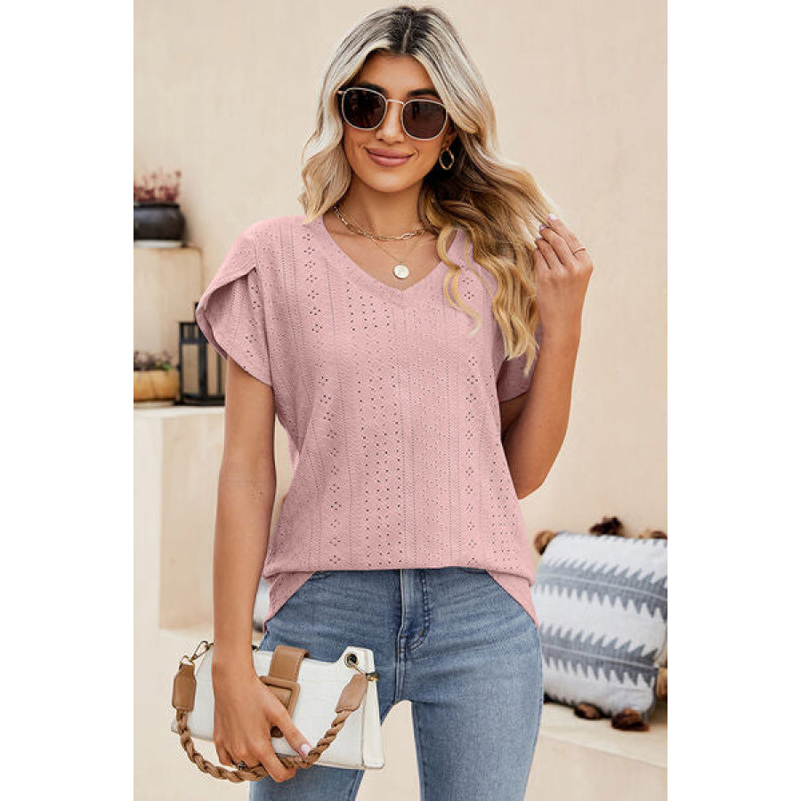 Eyelet V - Neck Petal Sleeve T - Shirt Apparel and Accessories