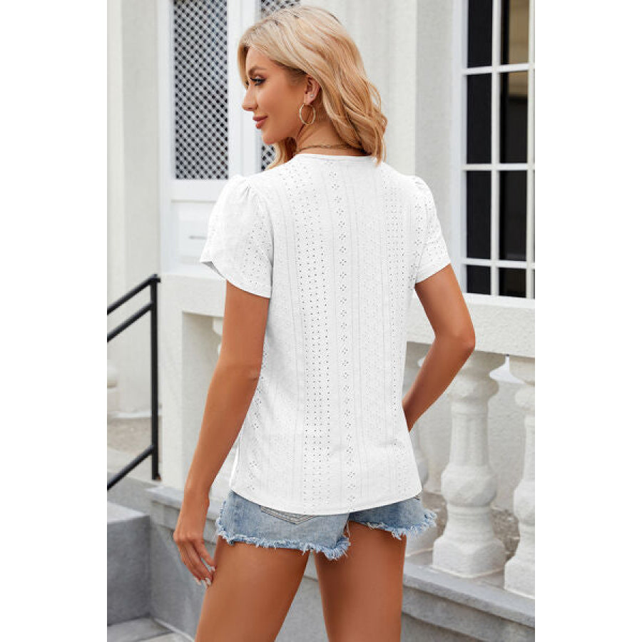 Eyelet V - Neck Petal Sleeve T - Shirt Apparel and Accessories