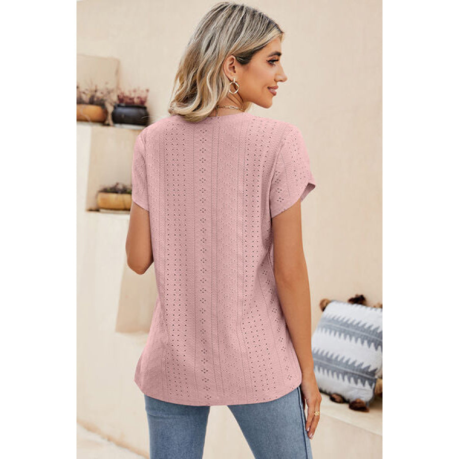 Eyelet V - Neck Petal Sleeve T - Shirt Apparel and Accessories