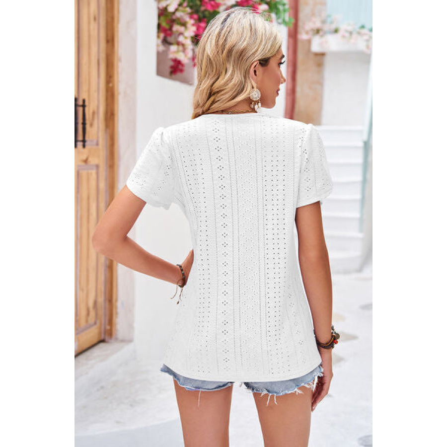 Eyelet V - Neck Petal Sleeve T - Shirt Apparel and Accessories