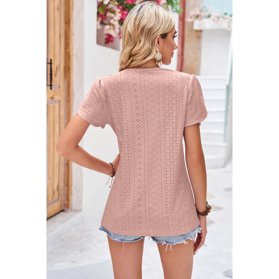 Eyelet V - Neck Petal Sleeve T - Shirt Apparel and Accessories