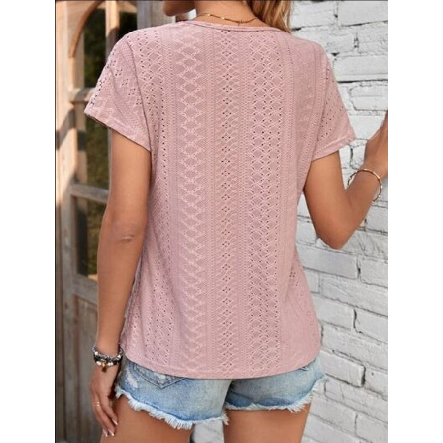 Eyelet V-Neck Short Sleeve T-Shirt Clothing