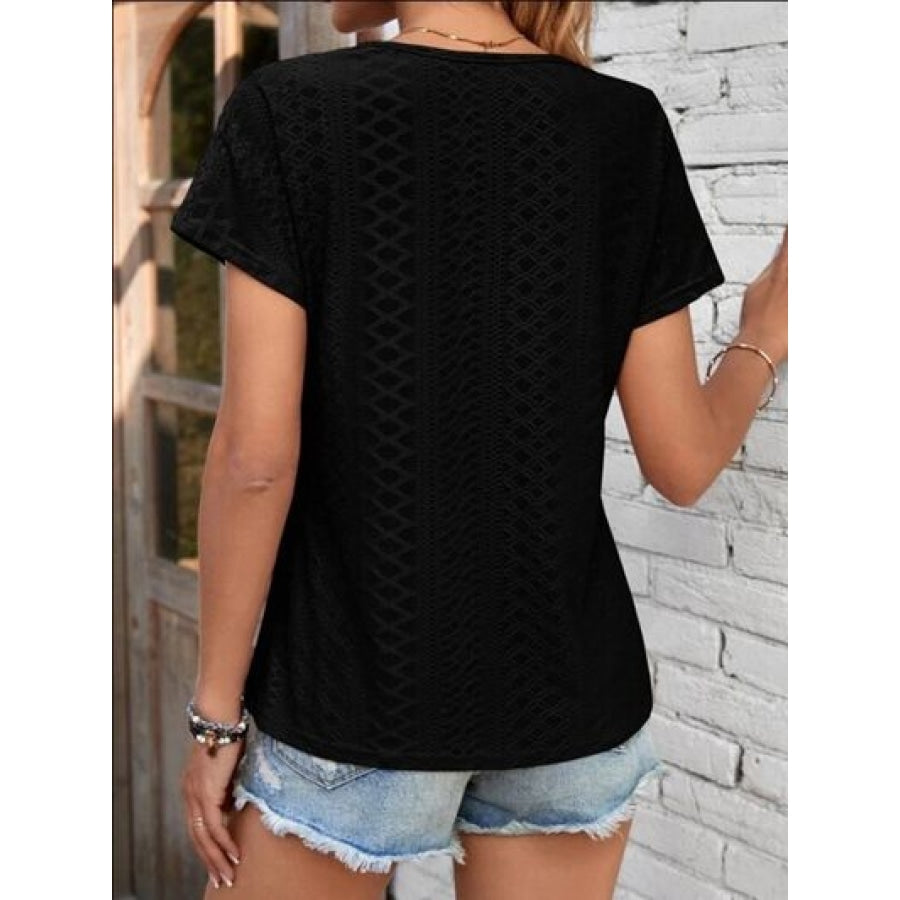 Eyelet V-Neck Short Sleeve T-Shirt Clothing