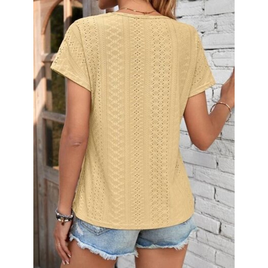 Eyelet V-Neck Short Sleeve T-Shirt Clothing