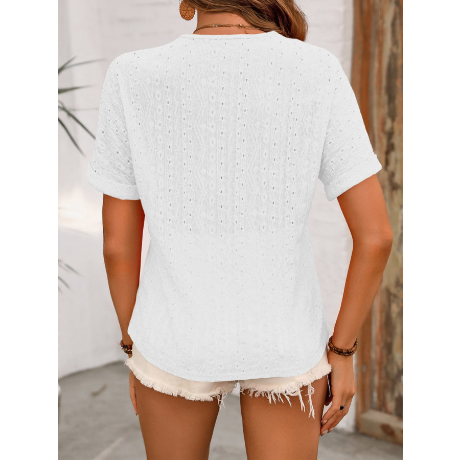 Eyelet V - Neck Short Sleeve Top Apparel and Accessories