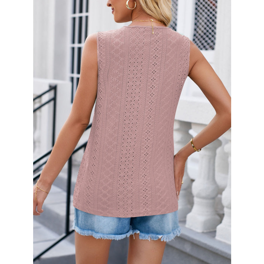 Eyelet V - Neck Tank Light Mauve / S Apparel and Accessories